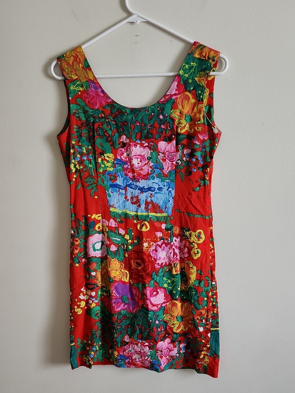Jams World Vintgage Women's Red Floral Scoop 90s Style Mini Dress